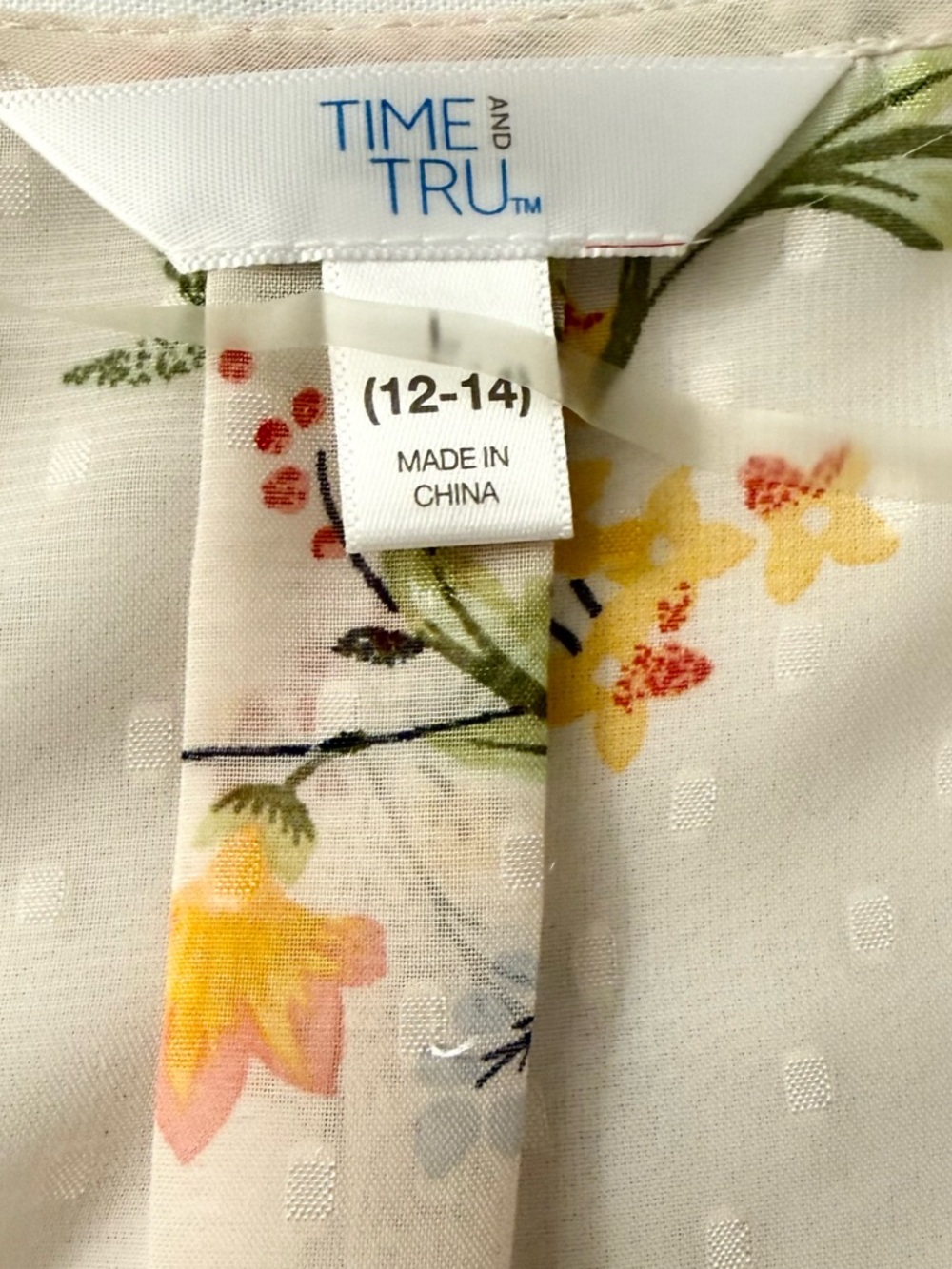 Time and Tru Ivory Floral Tie-Front Peasant Blouse with Red Tassels - Picture 8 of 10